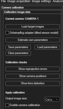 PIVlab Camera calibration panel