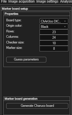 PIVlab Marker board setup panel