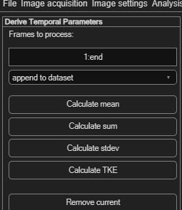 PIVlab Derive Temporal Parameters panel