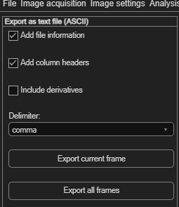 PIVlab Export as text file ASCII panel