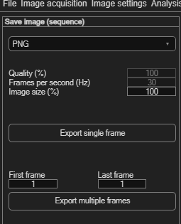 PIVlab Save image (sequence) export panel