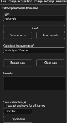 PIVlab Extract parameters from area panel