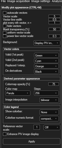 PIVlab Modify plot appearance panel