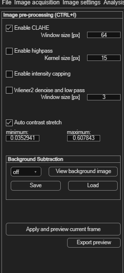 PIVlab Image pre-processing panel